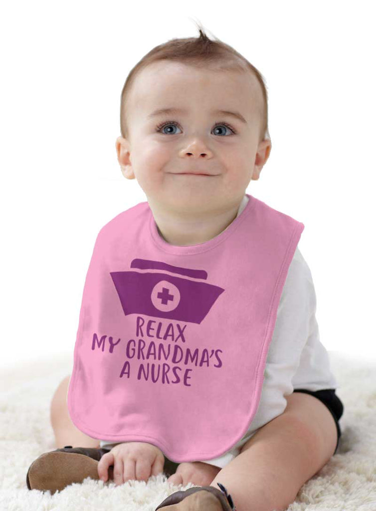 Relax My Grandma's A Nurse Infant Baby Bib-Direct To Garment Print-Brisco Baby