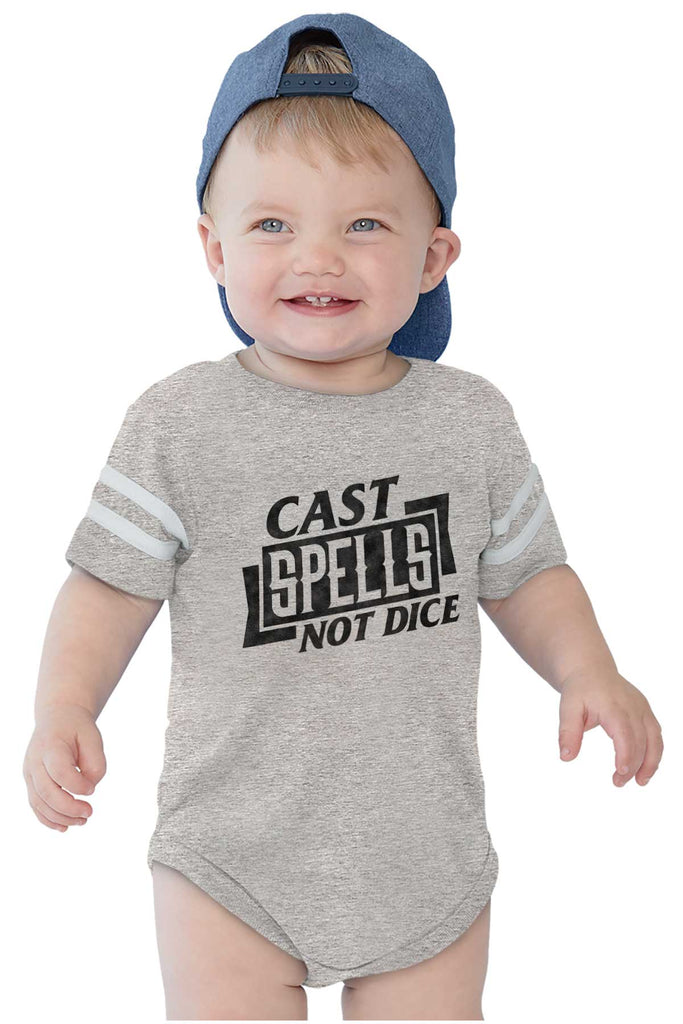 Cast Spells Not Dice Dungeons Football Romper Bodysuit-Direct To Garment Print-Brisco Baby