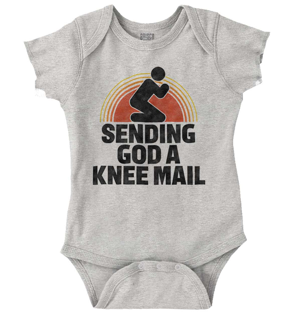 Sending God A Knee Mail Romper Bodysuit-Direct To Garment Print-Brisco Baby