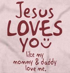 Jesus Loves You Toddler Ruffled Trim T-Shirt-Direct To Garment Print-Brisco Baby