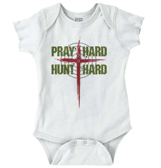 Pray Hard Hunt Hard Romper Bodysuit-Direct To Garment Print-Brisco Baby