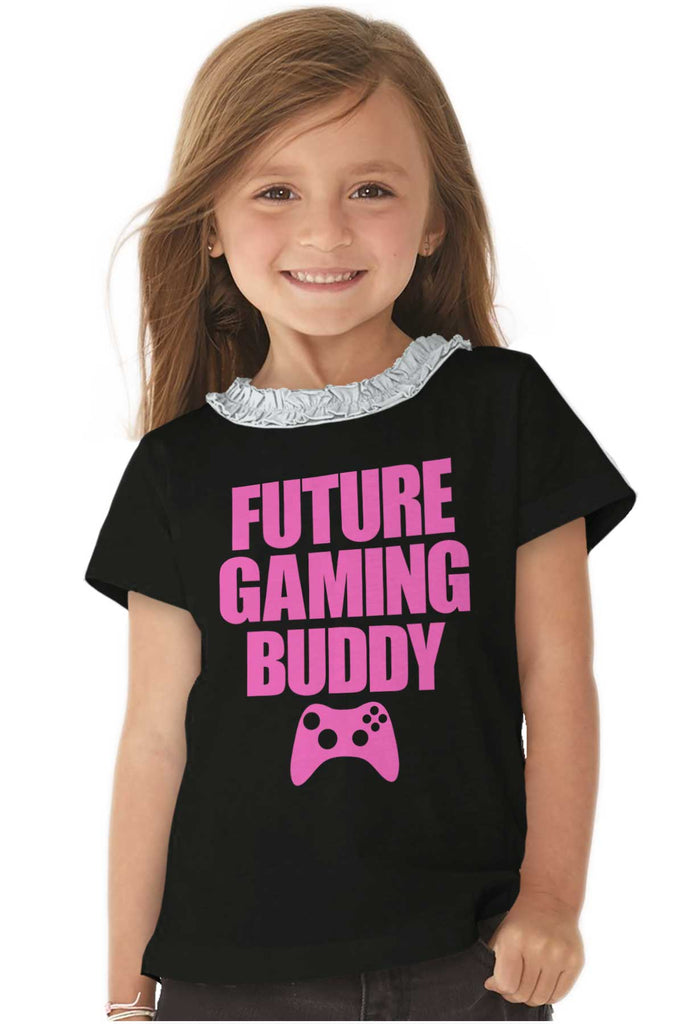 Future Gaming Buddy Toddler Ruffled Trim T-Shirt-Direct To Garment Print-Brisco Baby