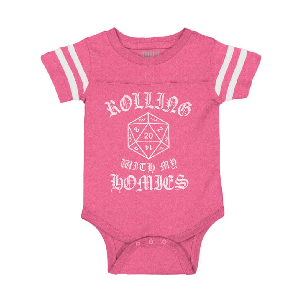 Rolling With My Homies Dungeons Football Romper Bodysuit-Direct To Garment Print-Brisco Baby