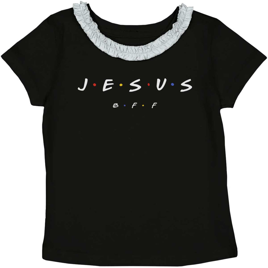 Jesus Christ BFF Toddler Ruffled Trim T-Shirt-Direct To Garment Print-Brisco Baby