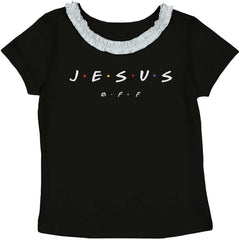 Jesus Christ BFF Toddler Ruffled Trim T-Shirt-Direct To Garment Print-Brisco Baby