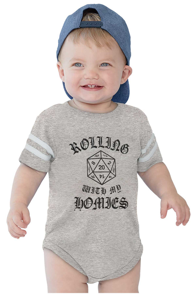 Rolling With My Homies Dungeons Football Romper Bodysuit-Direct To Garment Print-Brisco Baby