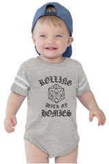 Rolling With My Homies Dungeons Football Romper Bodysuit-Direct To Garment Print-Brisco Baby