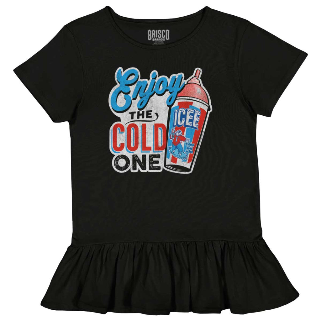 Enjoy The Cold One Toddler Ruffle Bottom Tee-Direct To Garment Print-Brisco Baby