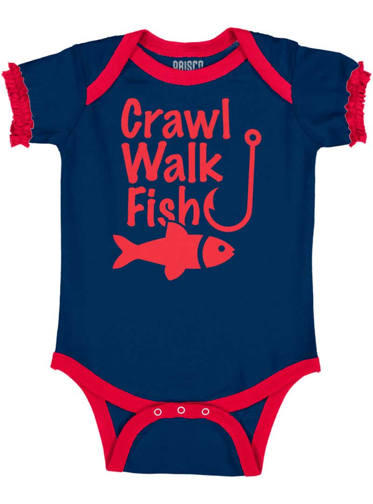 Crawl Walk Fish Baby Ruffled Trim Romper-Direct To Garment Print-Brisco Baby