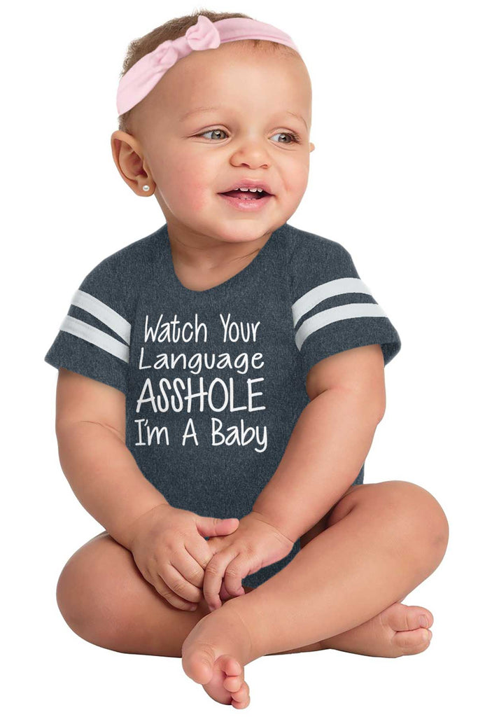 Watch The Language Football Romper Bodysuit-Direct To Garment Print-Brisco Baby