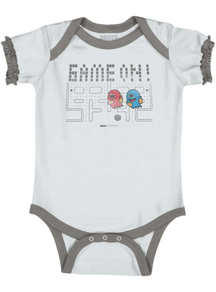 Pac-Man Ghosts Baby Ruffled Trim Romper-Direct To Garment Print-Brisco Baby