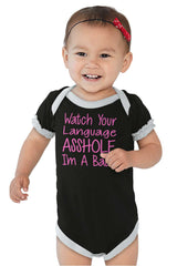 Watch The Language Baby Ruffled Trim Romper-Direct To Garment Print-Brisco Baby