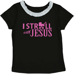 Stroll With Jesus Toddler Ruffled Trim T-Shirt-Direct To Garment Print-Brisco Baby