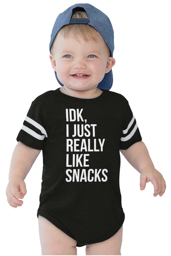 Really Like Snacks Football Romper Bodysuit-Direct To Garment Print-Brisco Baby