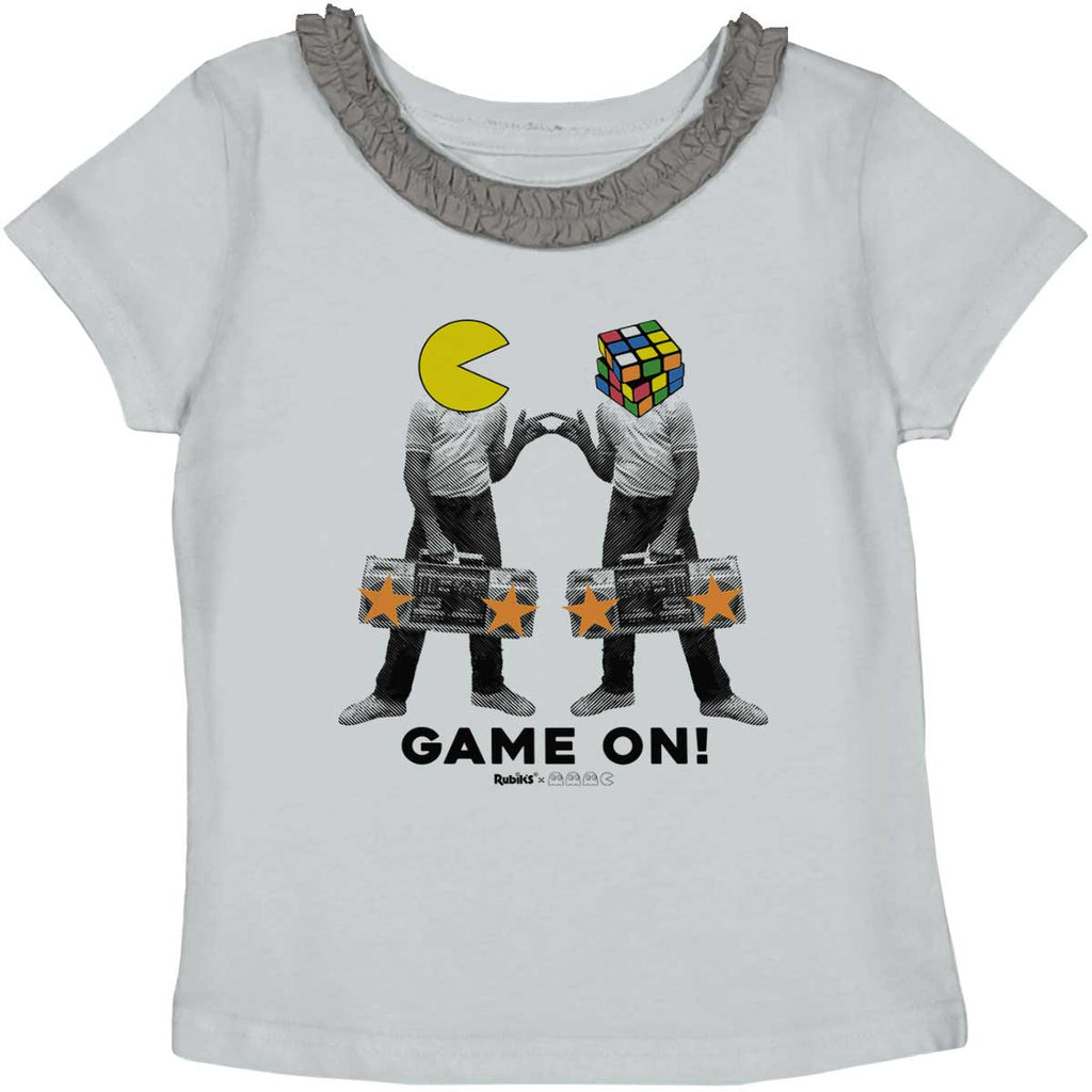 Pac-Man Rubiks Game On Toddler Ruffled Trim T-Shirt-Direct To Garment Print-Brisco Baby