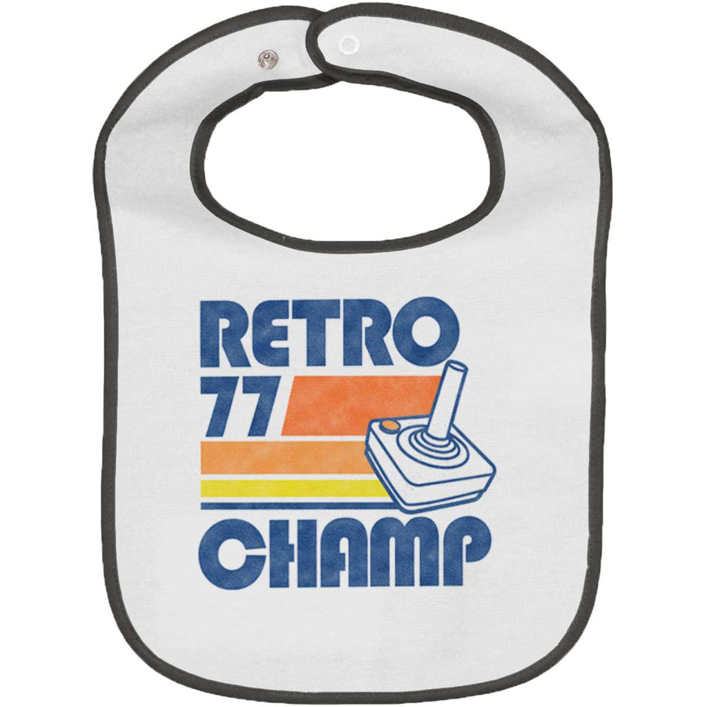 Retro 77 Champ Gamer Dragons Trimmed White Snap Bib-Direct To Garment Print-Brisco Baby