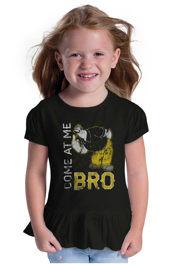 Come At Me Bro Toddler Ruffle Bottom Tee-Direct To Garment Print-Brisco Baby