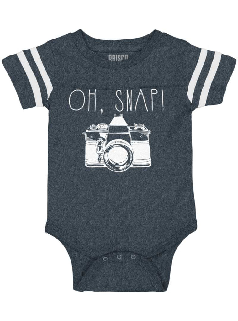Oh Snap Camera Football Romper Bodysuit-Direct To Garment Print-Brisco Baby