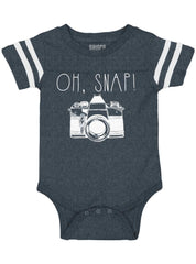 Oh Snap Camera Football Romper Bodysuit-Direct To Garment Print-Brisco Baby