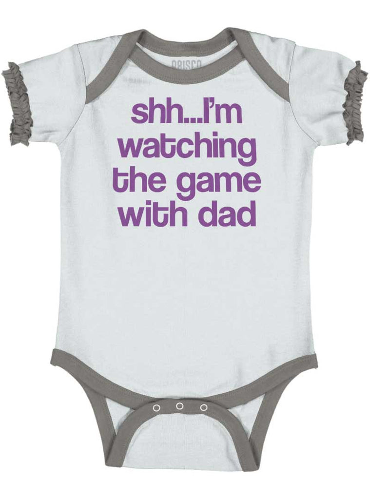 Watching the Game Baby Ruffled Trim Romper-Direct To Garment Print-Brisco Baby