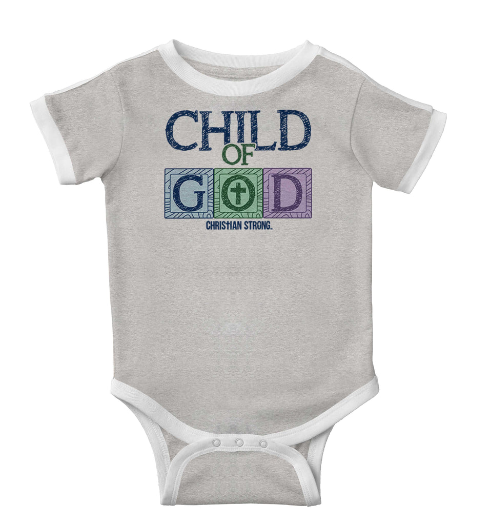 Child of God Ringer Romper Bodysuit-Direct To Garment Print-Brisco Baby