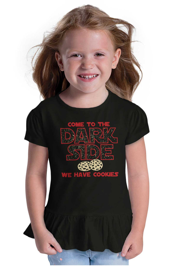 Come To The Dark Side Toddler Ruffle Bottom Tee-Direct To Garment Print-Brisco Baby
