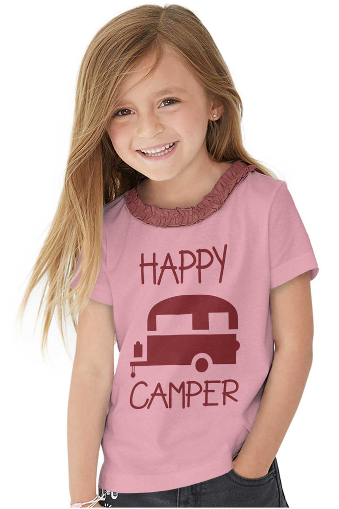 Happy Camper Toddler Ruffled Trim T-Shirt-Direct To Garment Print-Brisco Baby