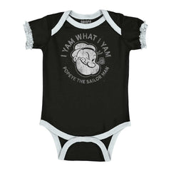 I Yam What I Yam Baby Ruffled Trim Romper-Direct To Garment Print-Brisco Baby