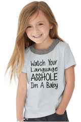 Watch The Language Toddler Ruffled Trim T-Shirt-Direct To Garment Print-Brisco Baby