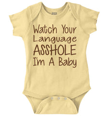 Watch The Language Romper Bodysuit-Direct To Garment Print-Brisco Baby