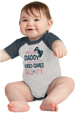 Daddy Plays Video Games Raglan Romper Bodysuit-Direct To Garment Print-Brisco Baby