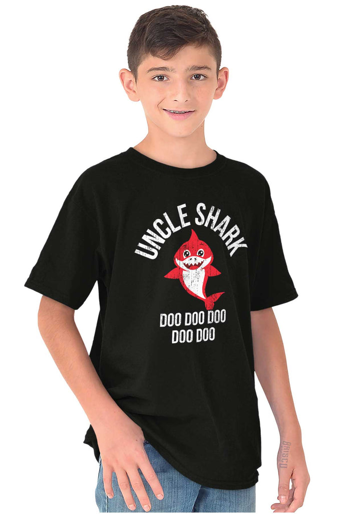 Cartoon Uncle Shark Youth T Shirt-Direct To Garment Print-Brisco Baby