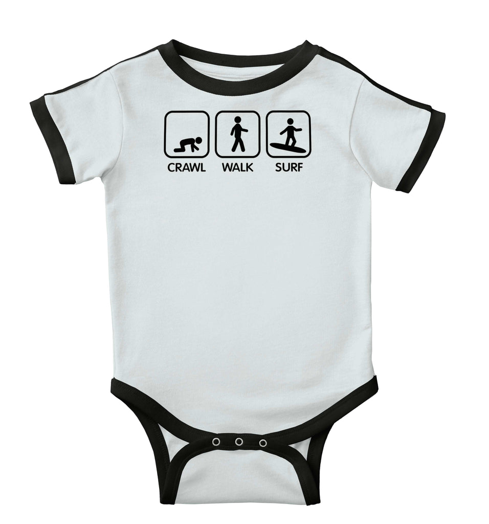 Crawl Walk Surf Ringer Romper Bodysuit-Direct To Garment Print-Brisco Baby