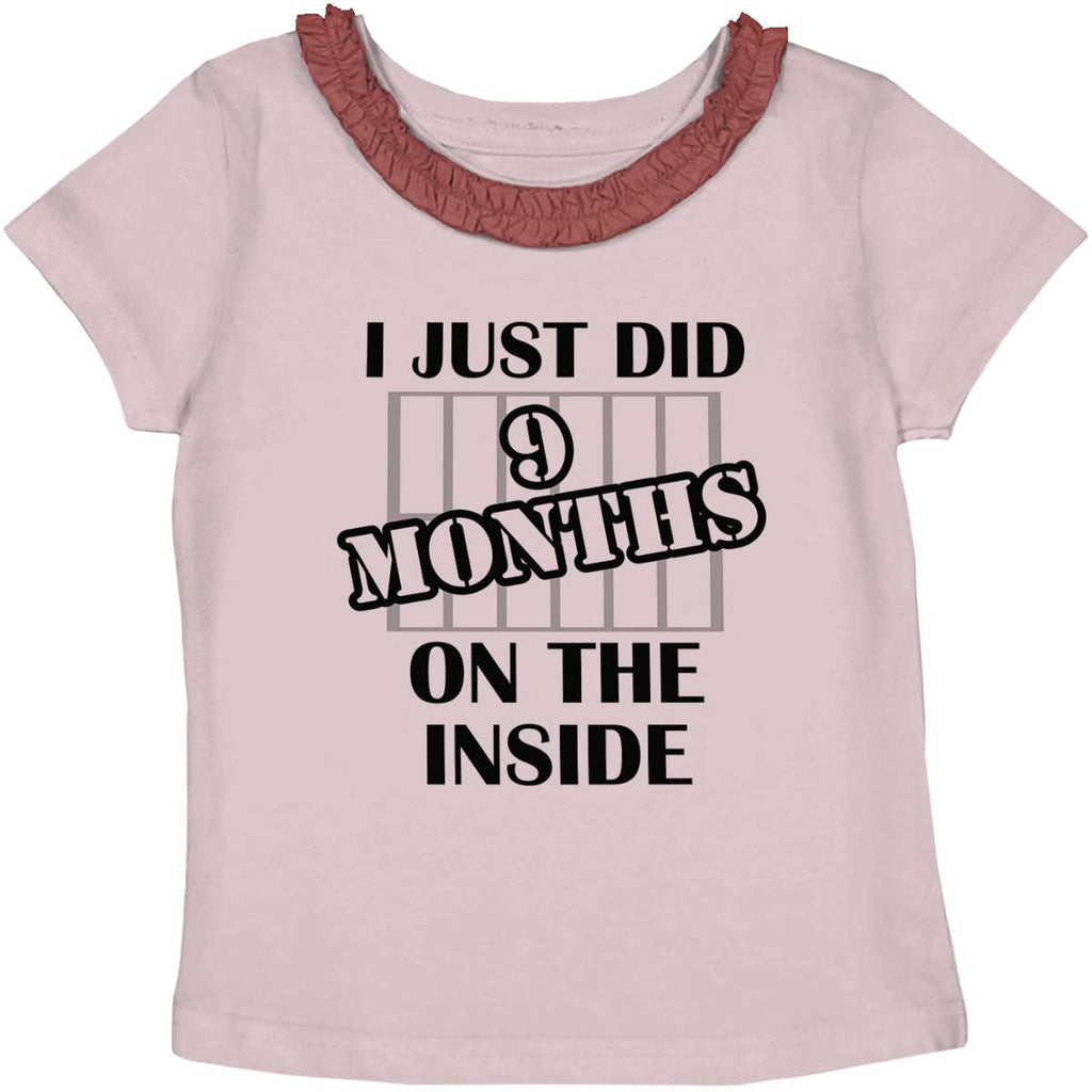 9 Months On The Inside Toddler Ruffled Trim T-Shirt-Direct To Garment Print-Brisco Baby