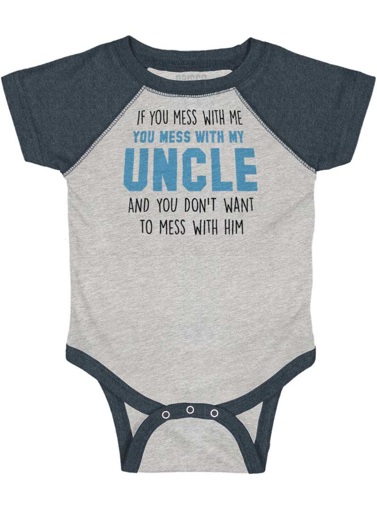 Mess With My Uncle Raglan Romper Bodysuit-Direct To Garment Print-Brisco Baby