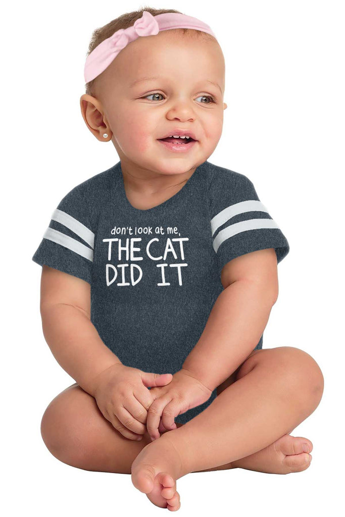 Cat Did It Football Romper Bodysuit-Direct To Garment Print-Brisco Baby