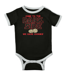 Come To The Dark Side Ringer Romper Bodysuit-Direct To Garment Print-Brisco Baby