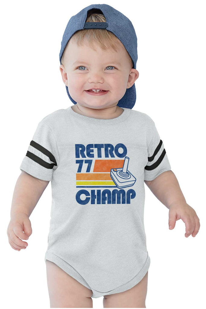 Retro 77 Champ Gamer Dragons Football Romper Bodysuit-Direct To Garment Print-Brisco Baby