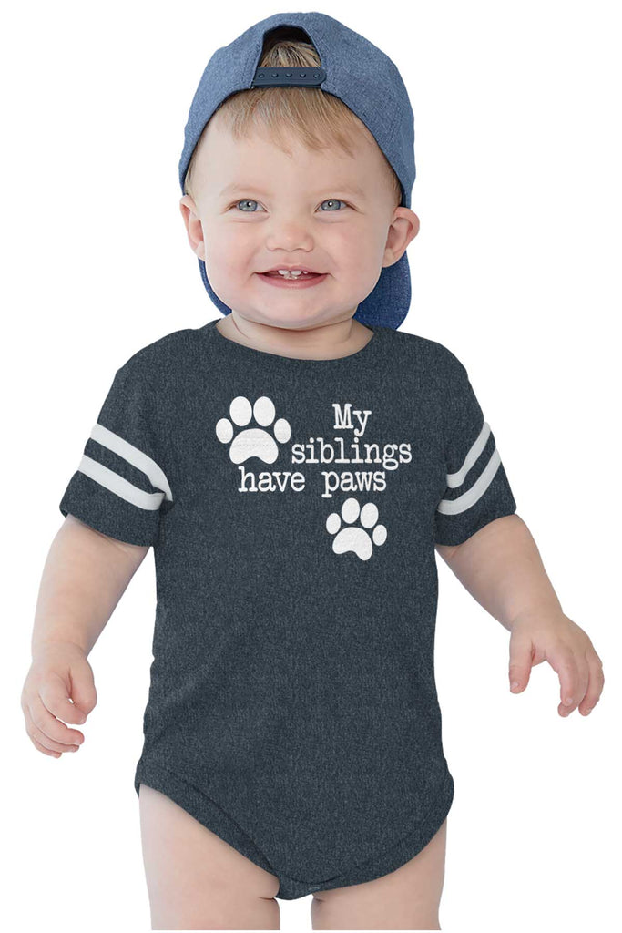 Siblings have paws Football Romper Bodysuit-Direct To Garment Print-Brisco Baby