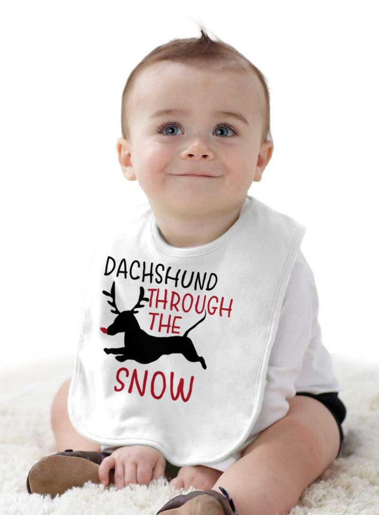 Dachshund Through Snow Infant Baby Bib-Direct To Garment Print-Brisco Baby
