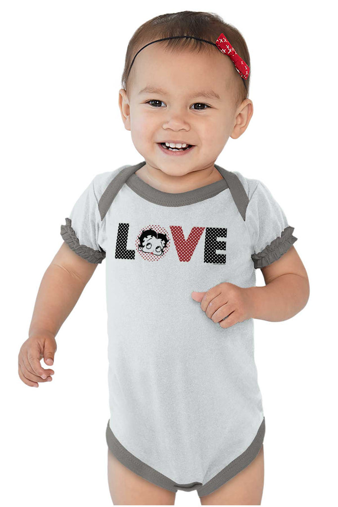 Pop Art Betty Baby Ruffled Trim Romper-Direct To Garment Print-Brisco Baby