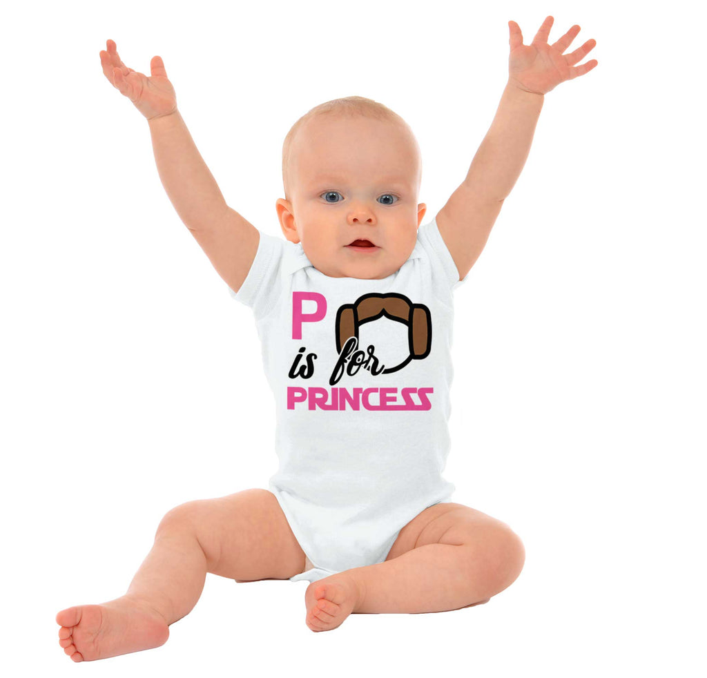 P Is For Princess Leia Romper Bodysuit-Direct To Garment Print-Brisco Baby