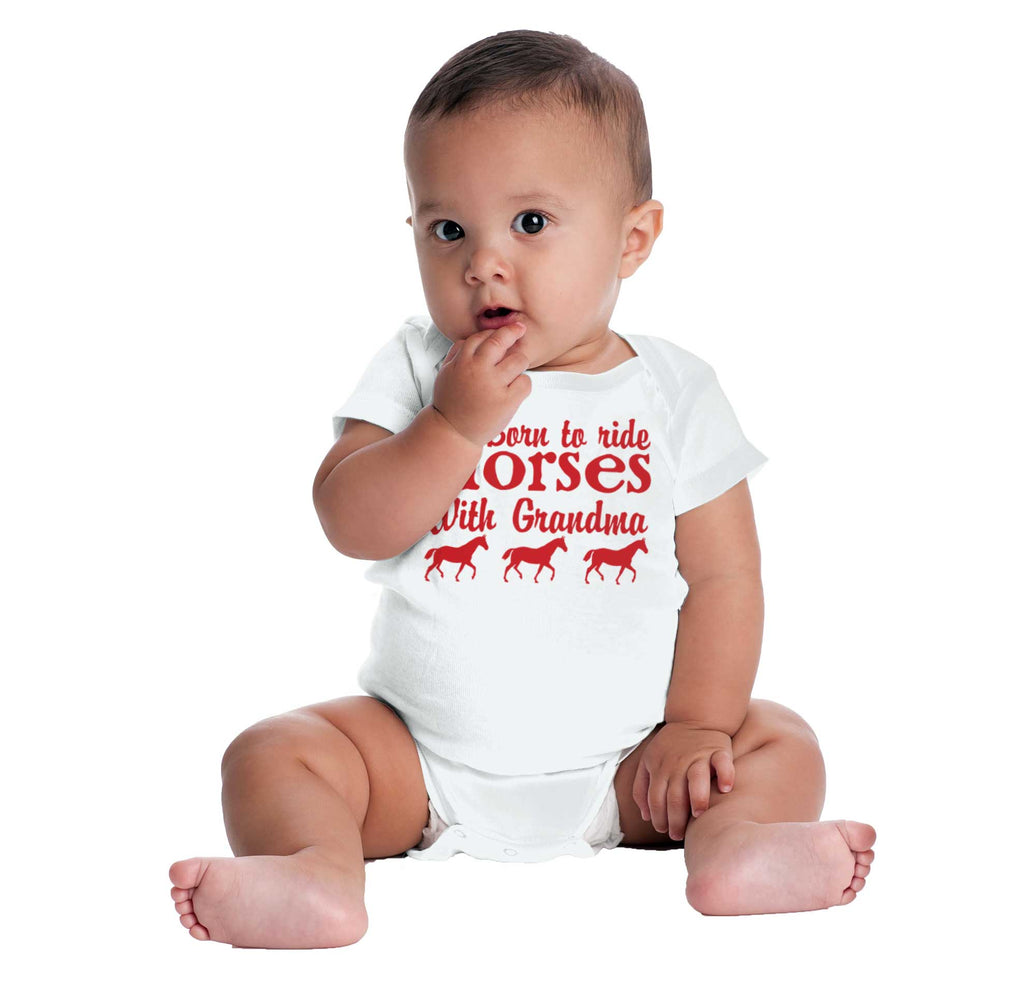 Born To Ride Horses With Grandma Romper Bodysuit-Direct To Garment Print-Brisco Baby