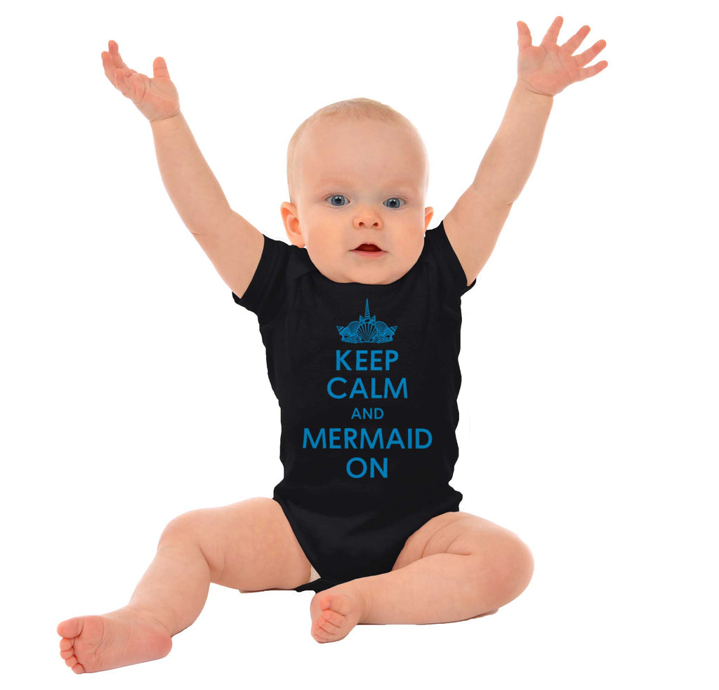 Keep Calm Mermaid On Romper Bodysuit-Direct To Garment Print-Brisco Baby