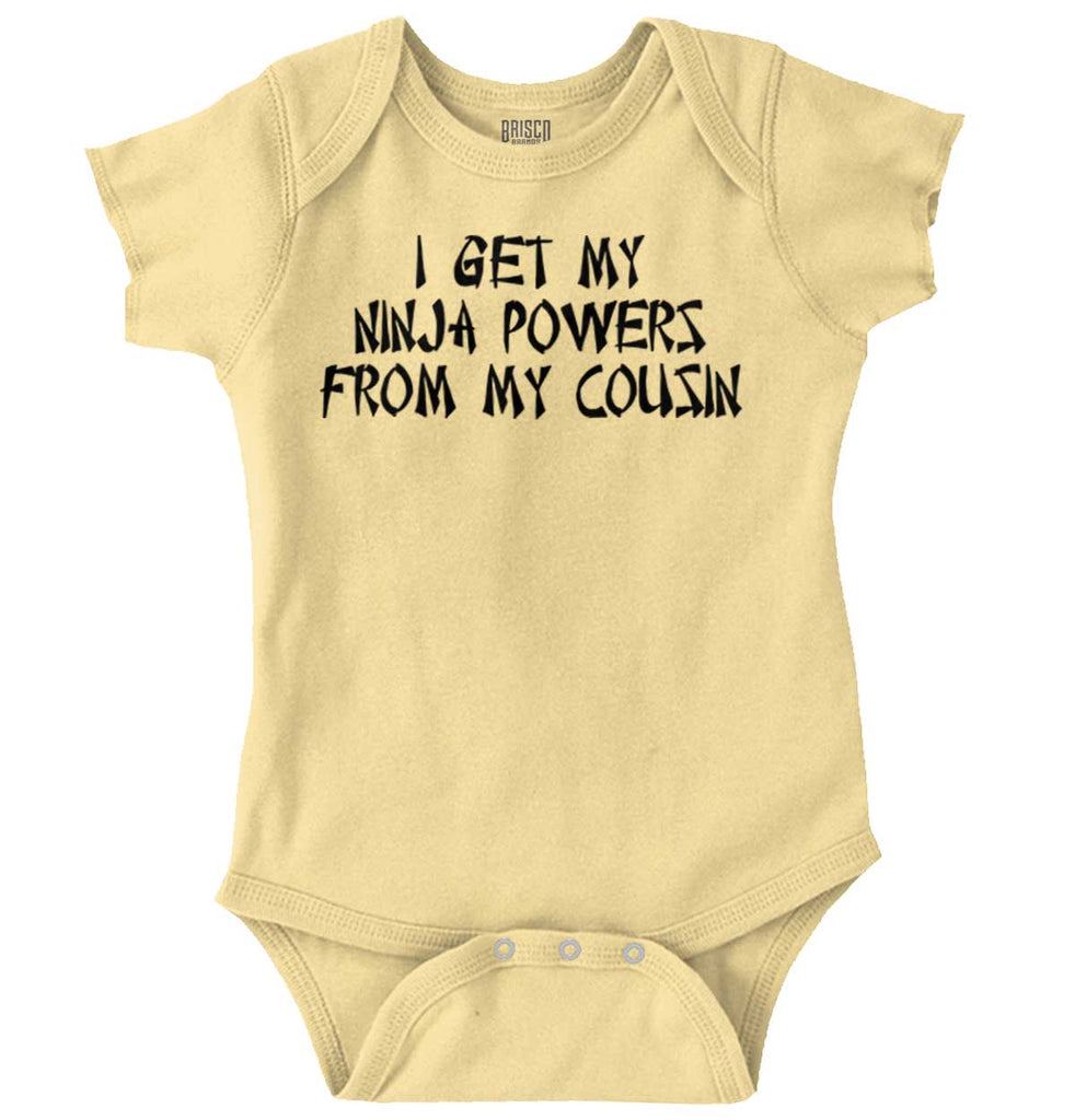 Ninja Powers From Cousin Romper Bodysuit-Direct To Garment Print-Brisco Baby