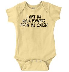 Ninja Powers From Cousin Romper Bodysuit-Direct To Garment Print-Brisco Baby