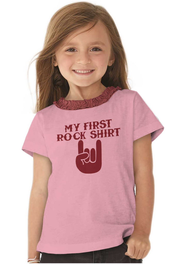 Rock Shirt Toddler Ruffled Trim T-Shirt-Direct To Garment Print-Brisco Baby