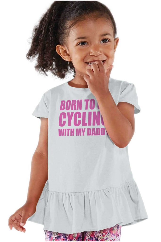 Cycling With Daddy Toddler Ruffle Bottom Tee-Direct To Garment Print-Brisco Baby