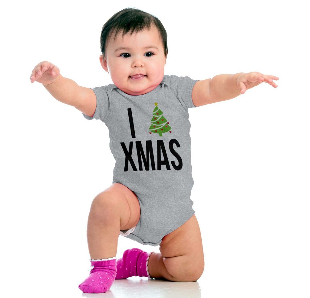 I Love Xmas Romper Bodysuit-Direct To Garment Print-Brisco Baby