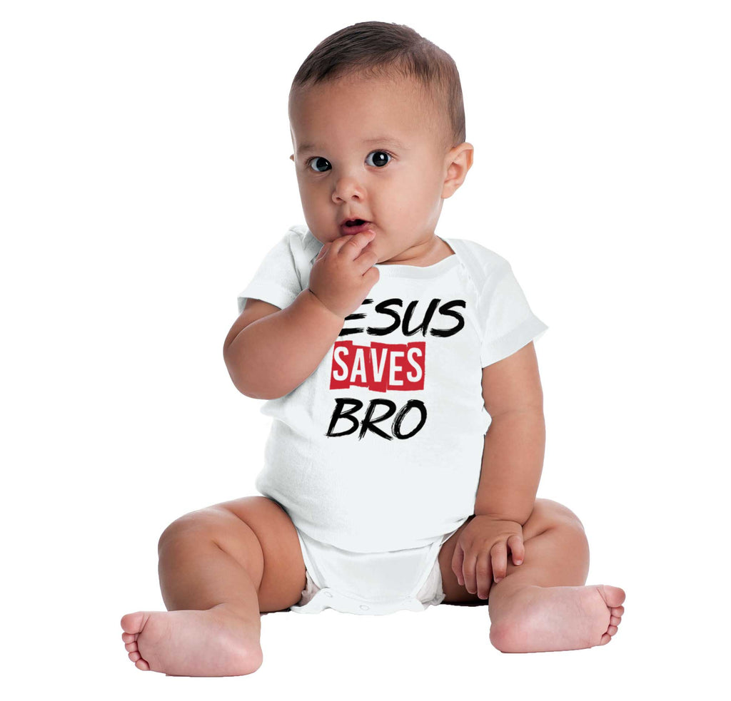 Jesus Saves Bro Romper Bodysuit-Direct To Garment Print-Brisco Baby